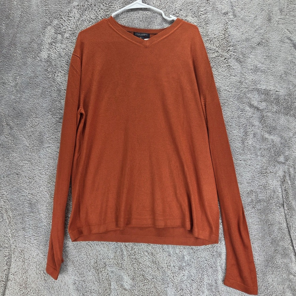Banana Republic Sweater Mens XLT Orange Silk Cashmere V Neck Knit Pullover